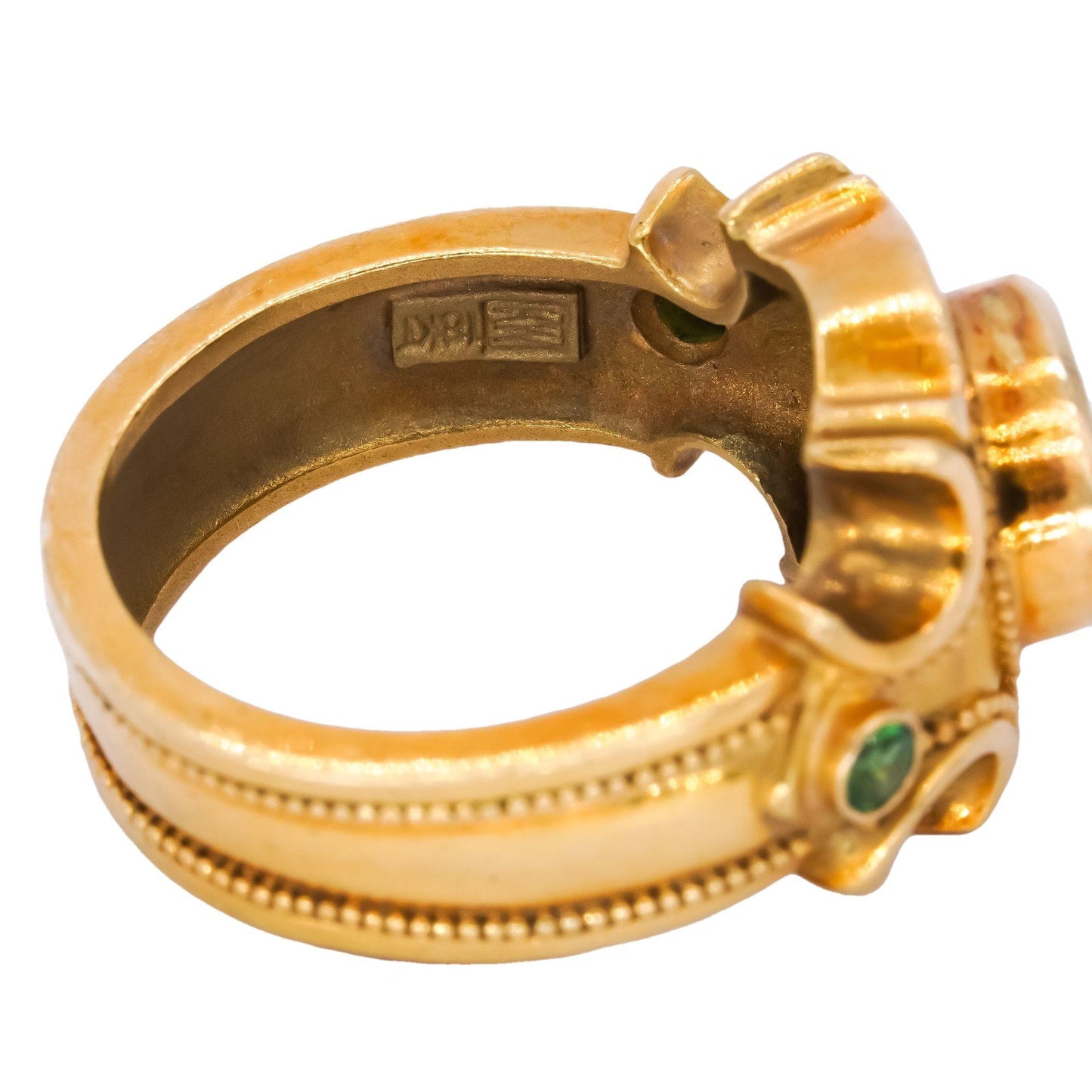 Designer 18k Yellow Gold 0.60CT Opal and Green Garnet Jumbo Ring size 7.75