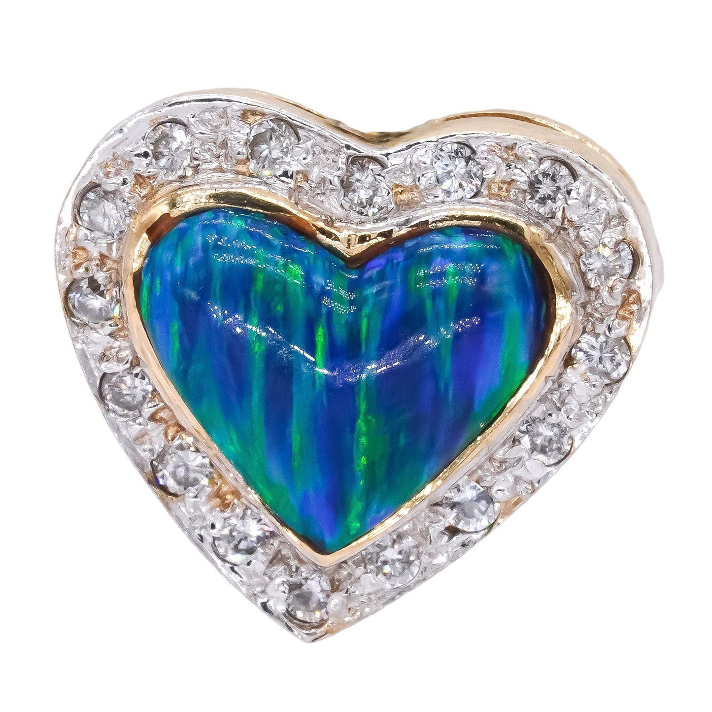 14k Yellow Gold 0.50CT VS Diamond & Painted Enamel Opal Heart Earrings