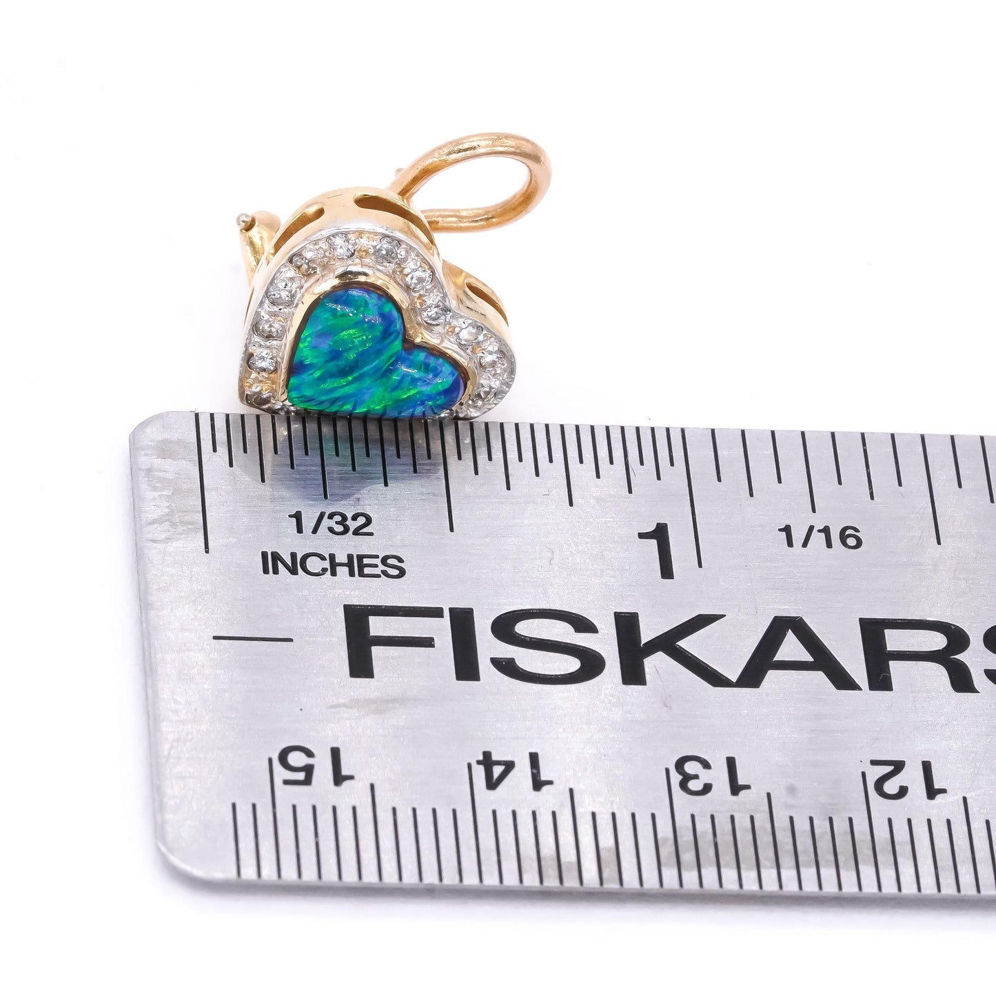 14k Yellow Gold 0.50CT VS Diamond & Painted Enamel Opal Heart Earrings