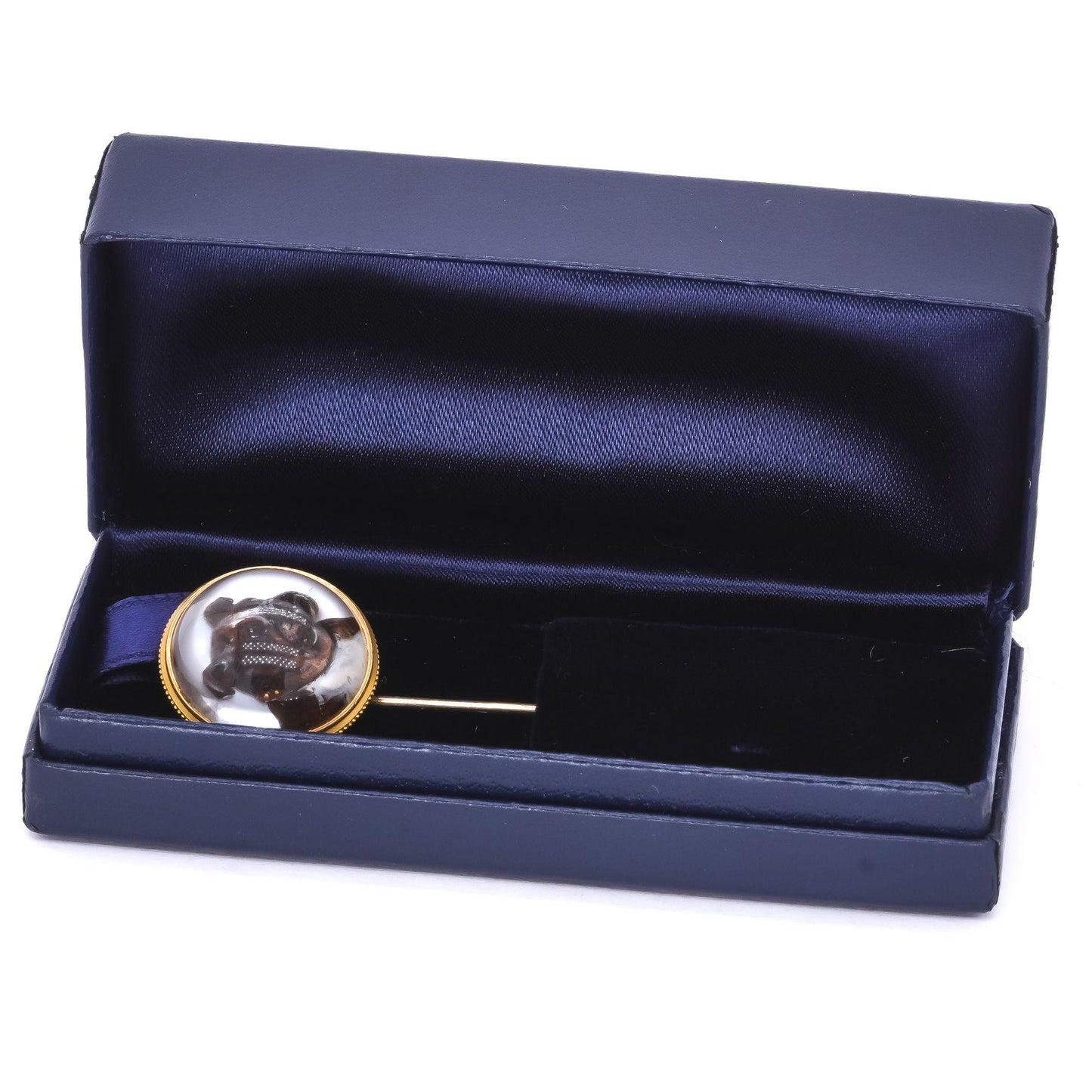 Tiffany & Co. antique 18K gold reverse crystal bulldog stick pin w/ box 10 grams