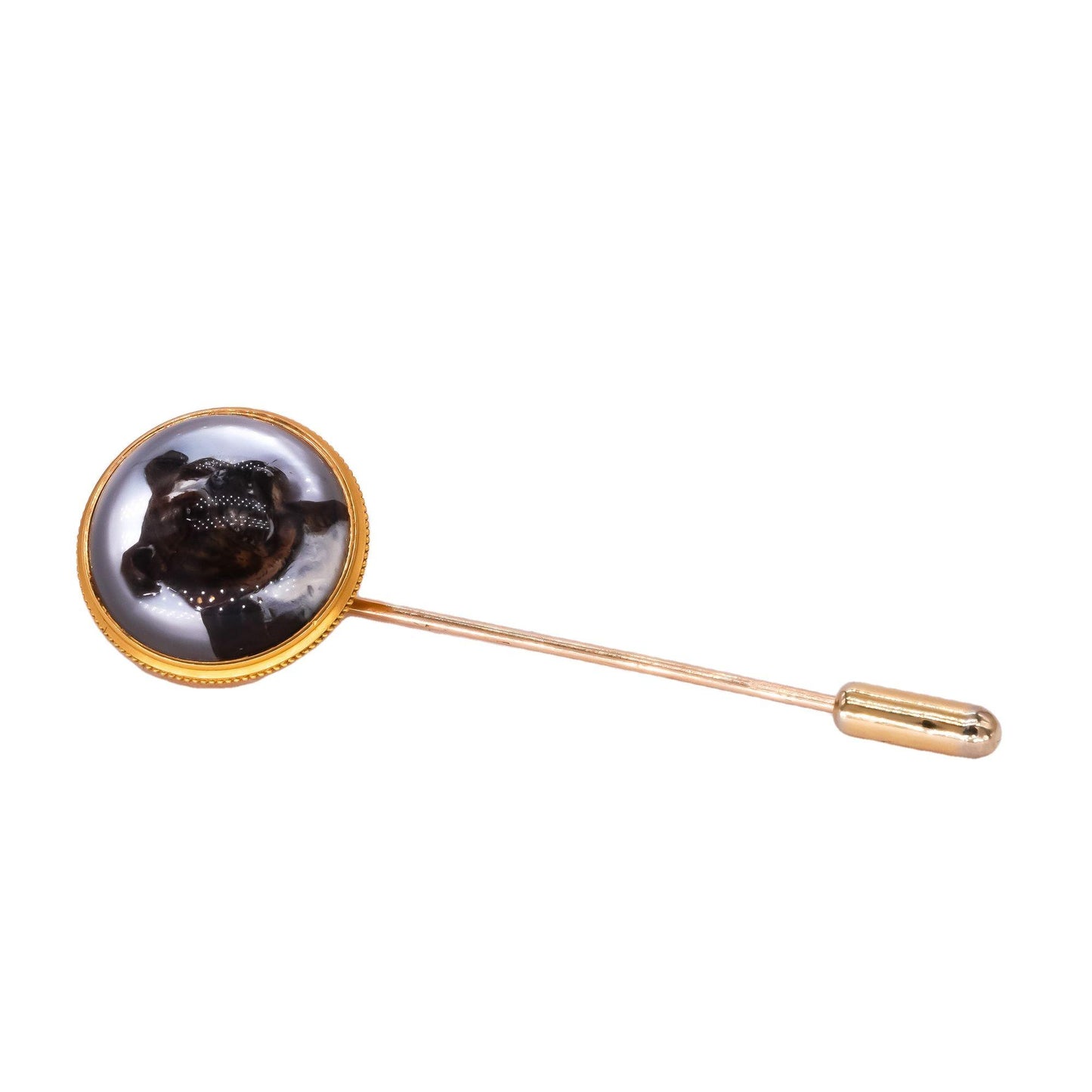 Tiffany & Co. antique 18K gold reverse crystal bulldog stick pin w/ box 10 grams