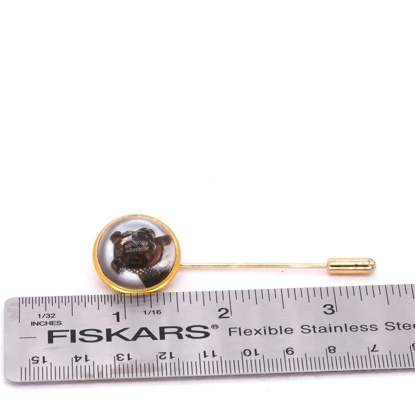 Tiffany & Co. antique 18K gold reverse crystal bulldog stick pin w/ box 10 grams