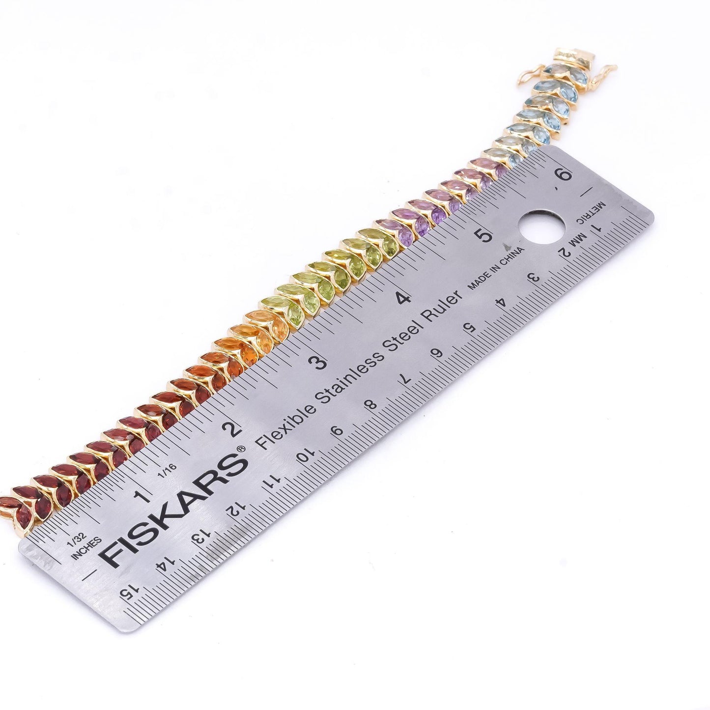 14k Yellow Gold Jewelry 11.0CT Assorted Rainbow Gemstones Bracelet