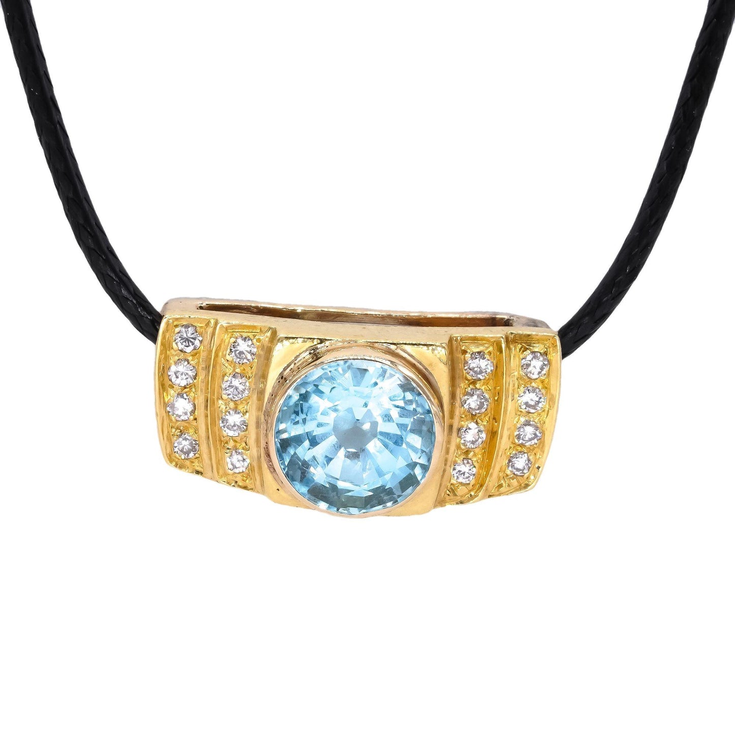 18k Yellow Gold Jewelry 4.75CT VS Diamond & Blue Topaz Slide Pendant
