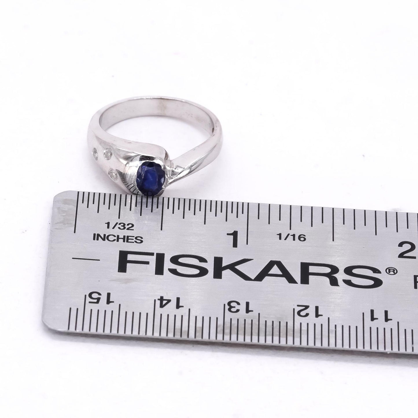 10k White Gold Jewelry 0.40CT Diamond & Sapphire Ring size 7