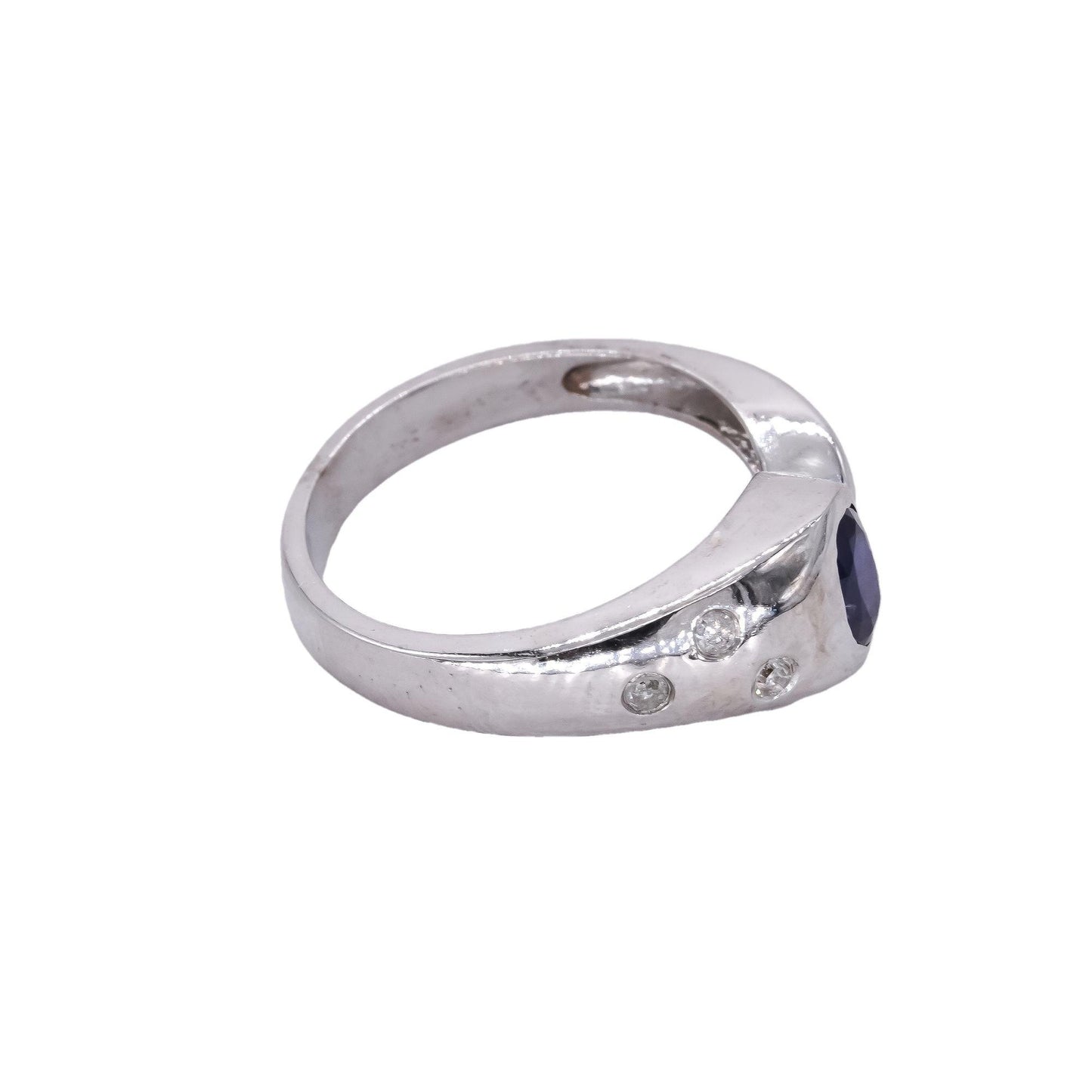 10k White Gold Jewelry 0.40CT Diamond & Sapphire Ring size 7