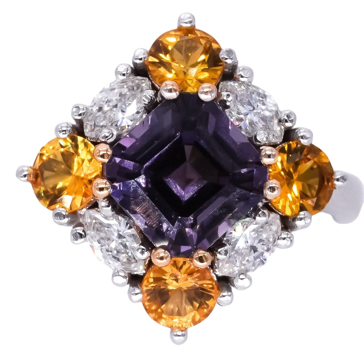 18k White Gold 4.25ct Spinel + Diamond + Yellow Sapphire Cluster Ring Size 6.25