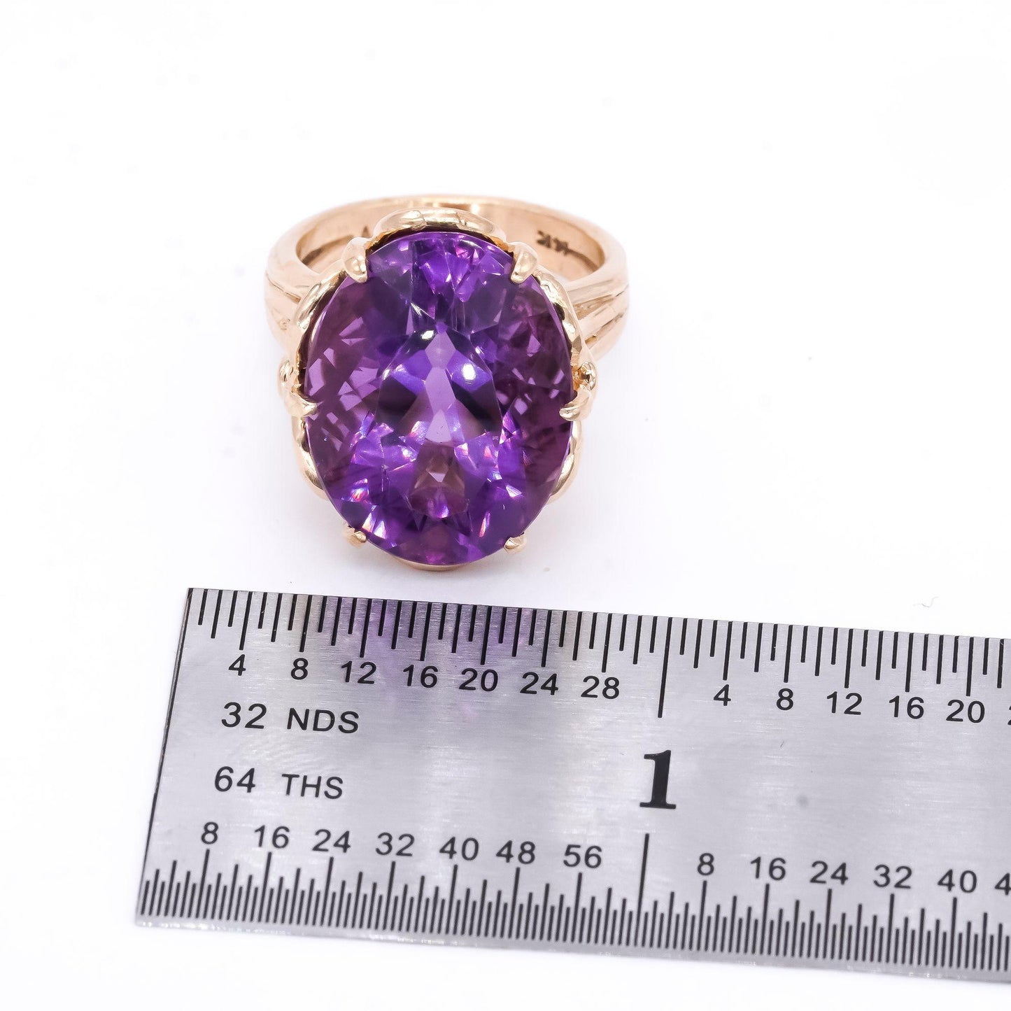 Vintage 14k Yellow Gold 15.0CT Amethyst Solitaire Ring size 6.25