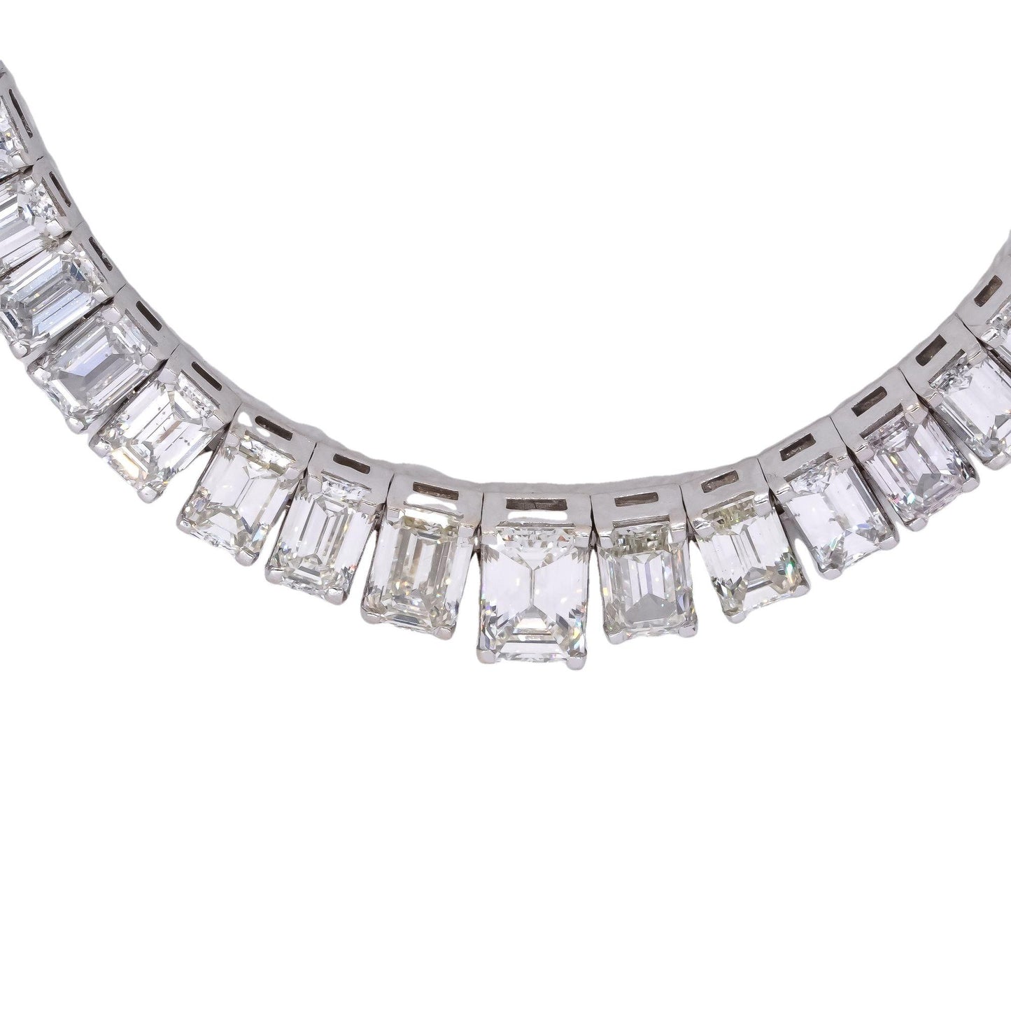 18k White Gold 29.13ct VS Emerald Cut Diamond Riviera Necklace w/ $240k Retail
