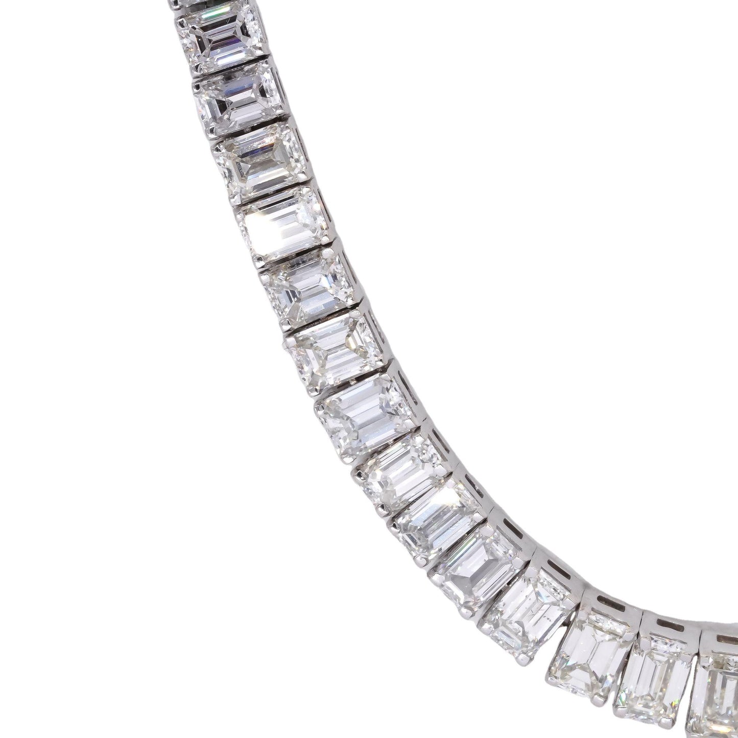 18k White Gold 29.13ct VS Emerald Cut Diamond Riviera Necklace w/ $240k Retail