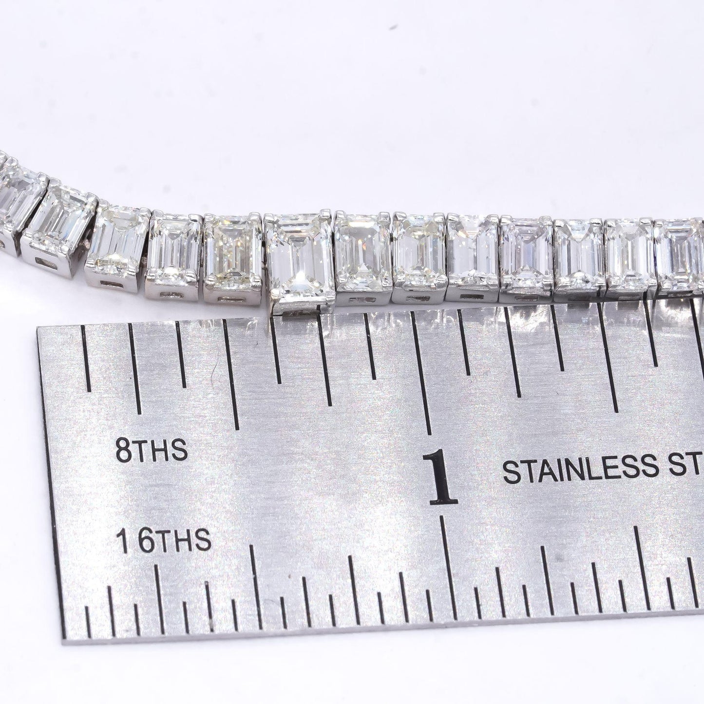 18k White Gold 29.13ct VS Emerald Cut Diamond Riviera Necklace w/ $240k Retail