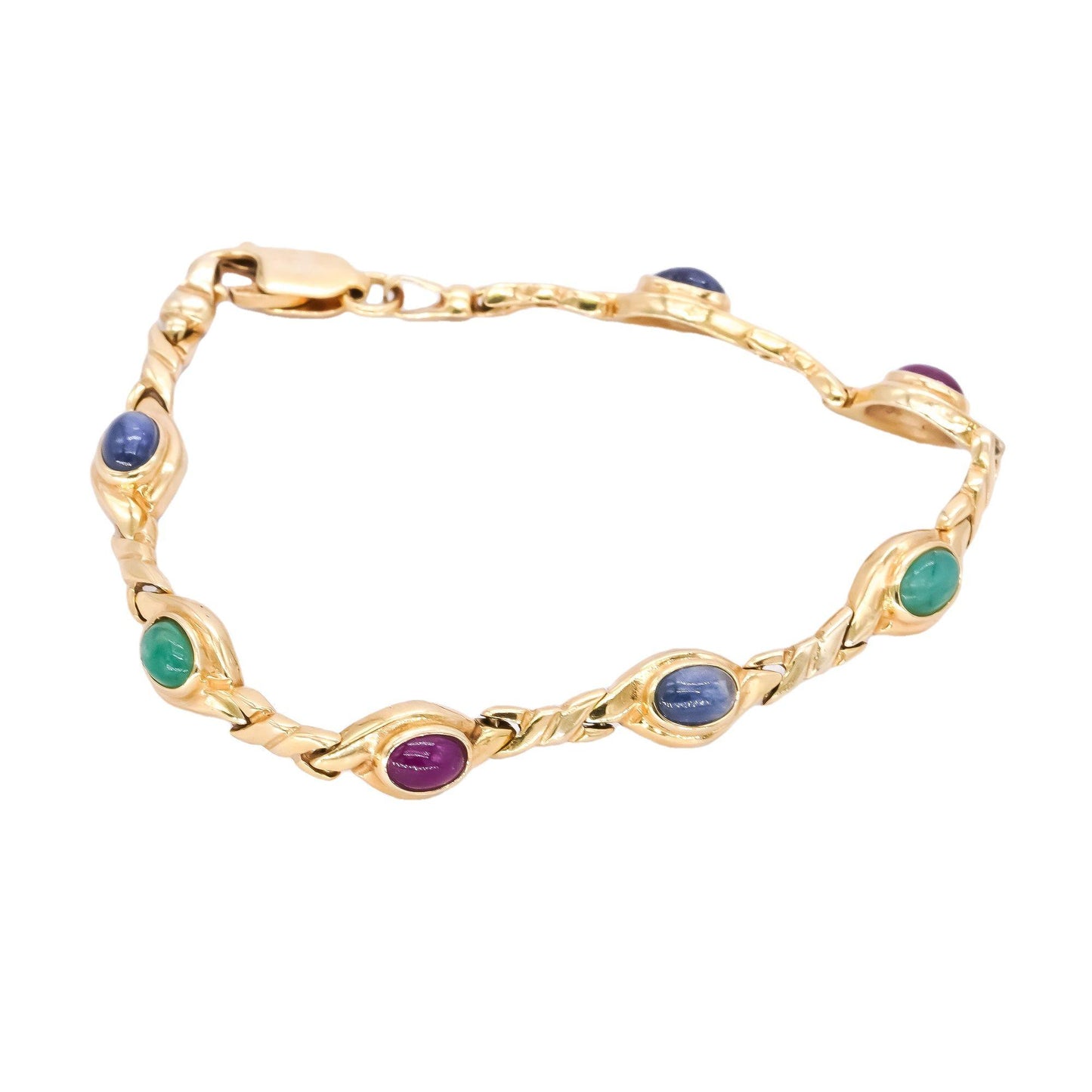 14k Yellow Gold 3.50CT Ruby Sapphire Emerald Fancy Link Bracelet