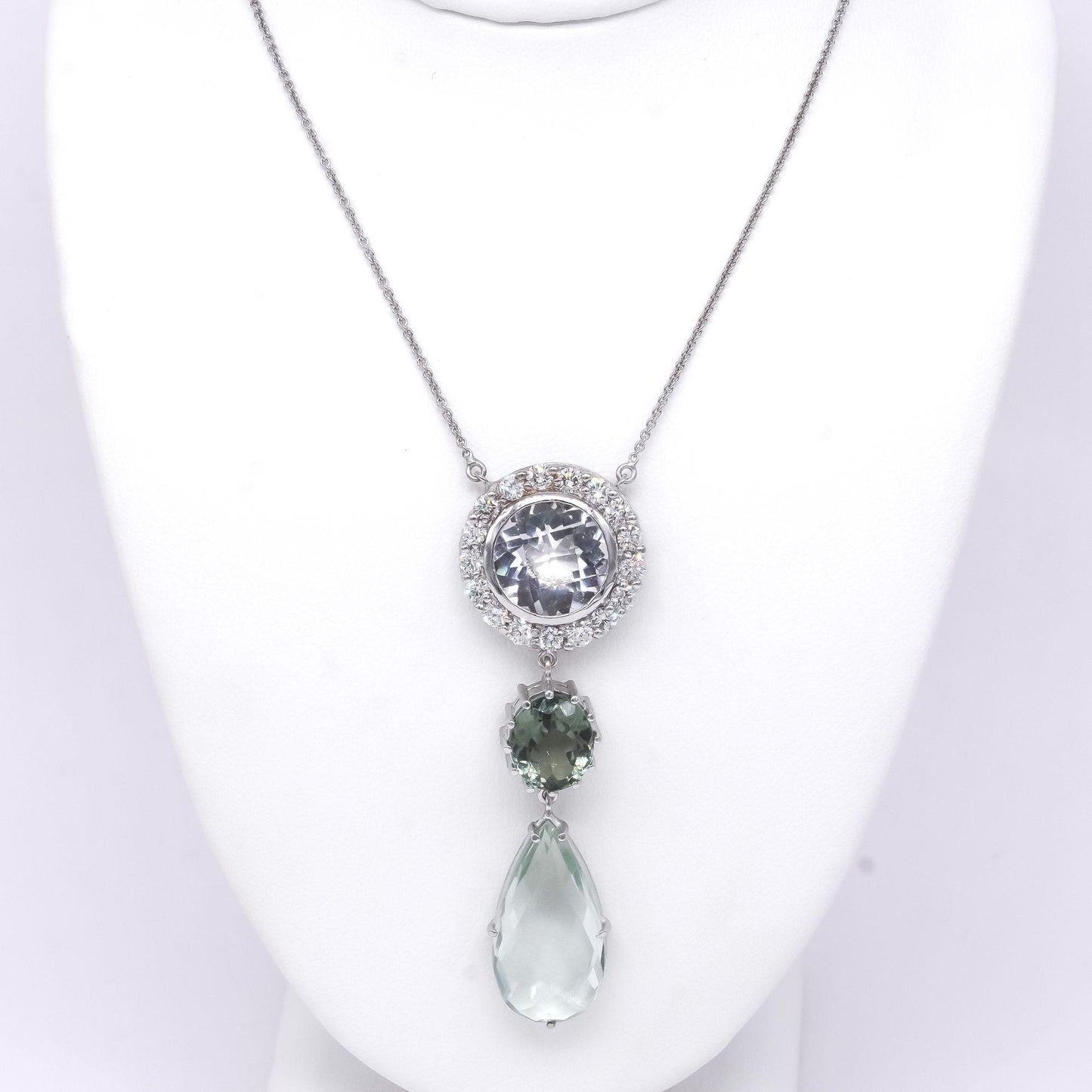 18k Gold 16.0CT Diamond Quartz Tourmaline Green Amethyst Pendant Necklace