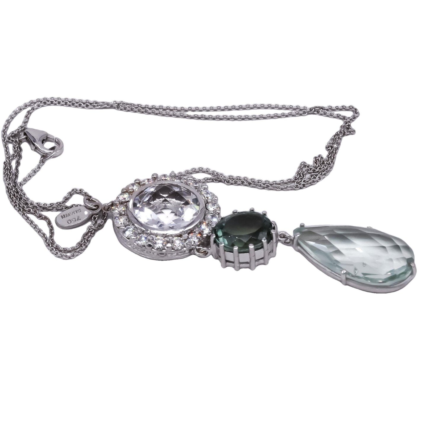 18k Gold 16.0CT Diamond Quartz Tourmaline Green Amethyst Pendant Necklace