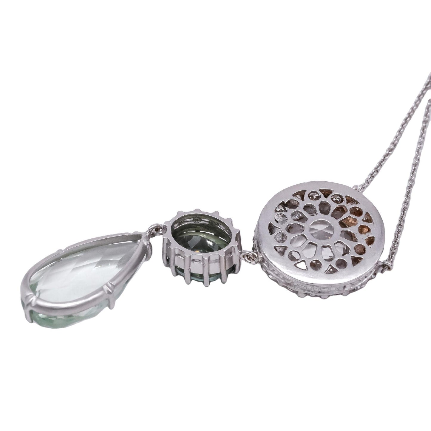 18k Gold 16.0CT Diamond Quartz Tourmaline Green Amethyst Pendant Necklace