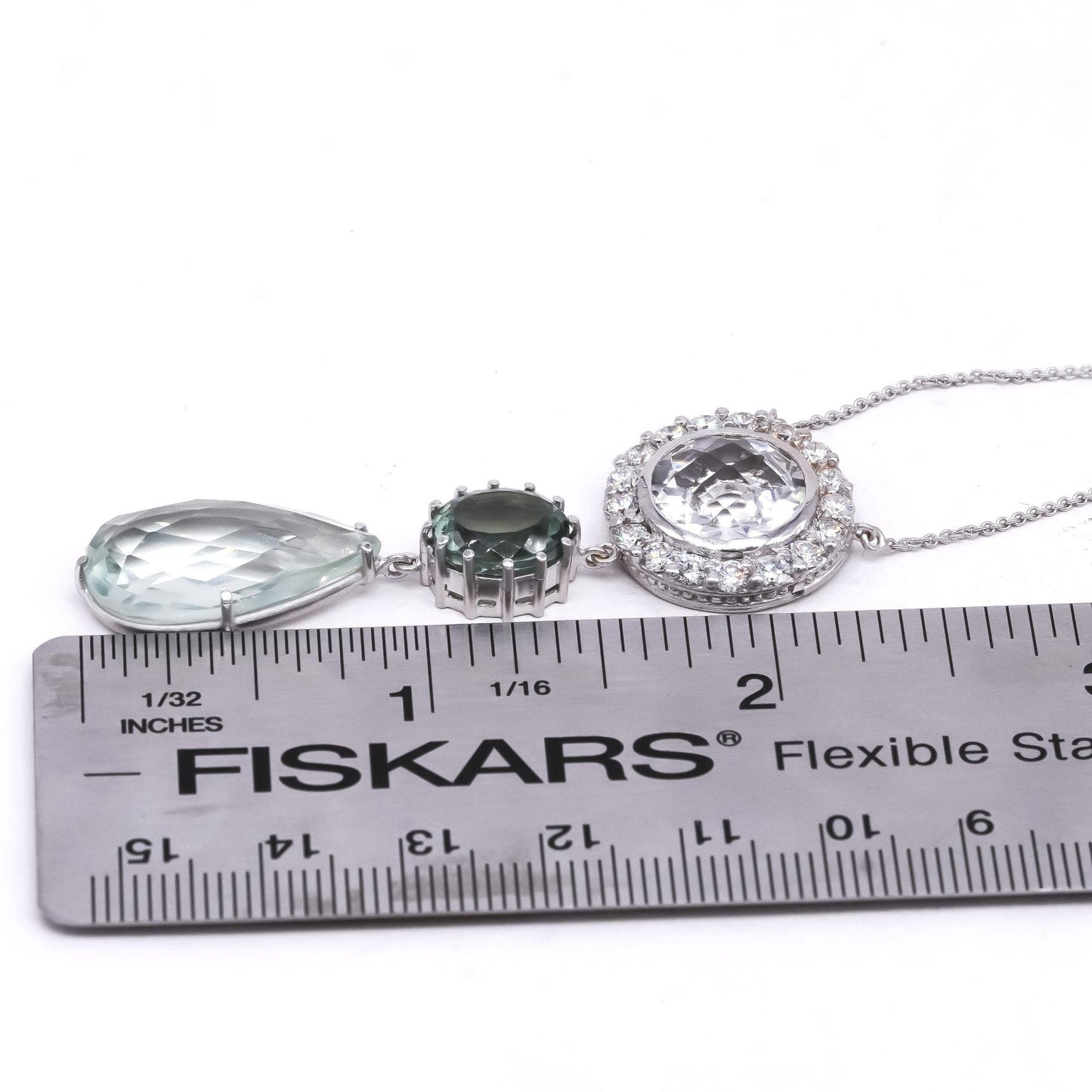 18k Gold 16.0CT Diamond Quartz Tourmaline Green Amethyst Pendant Necklace