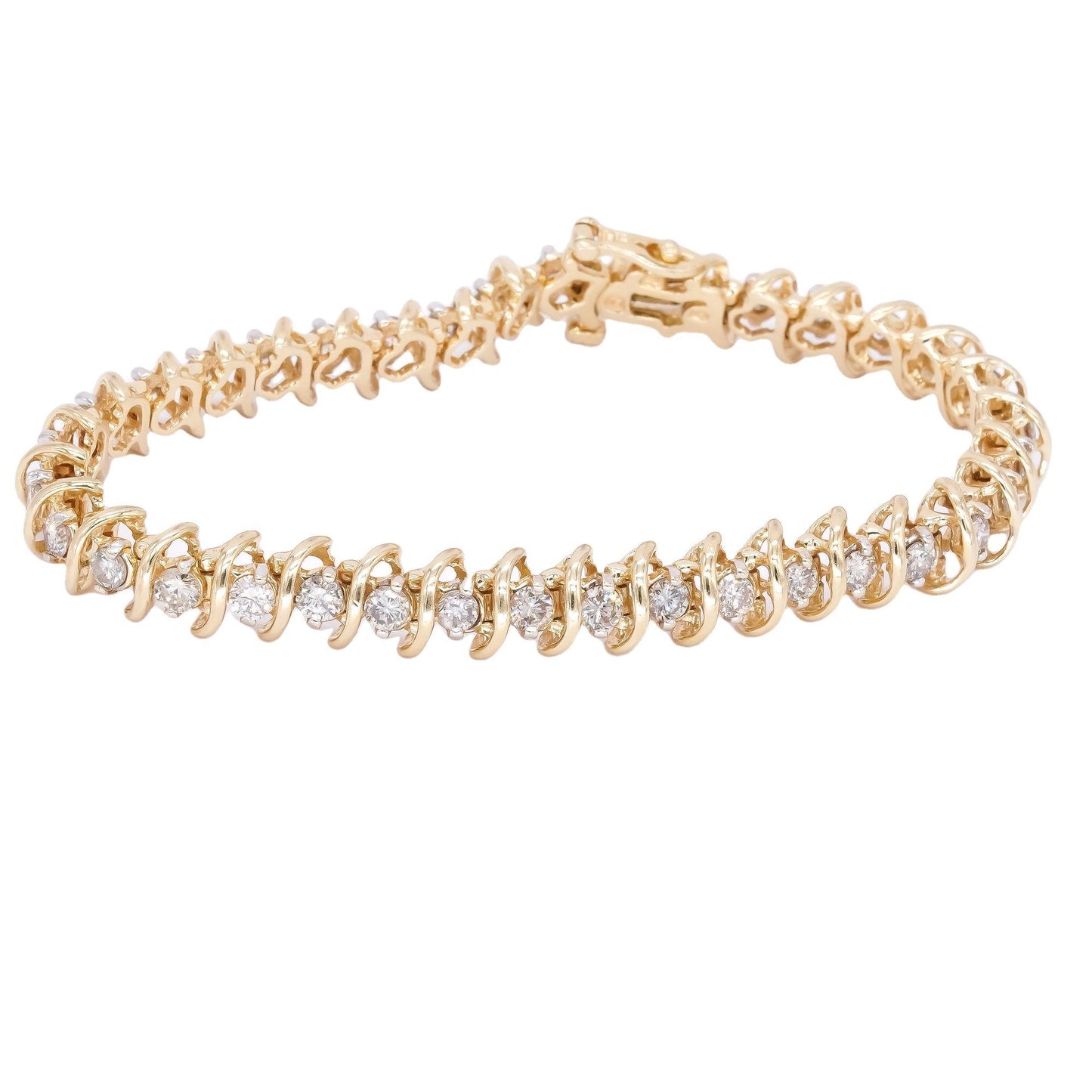 14k Yellow Gold 4.5ct Diamond Curved S Link Fancy Tennis Bracelet