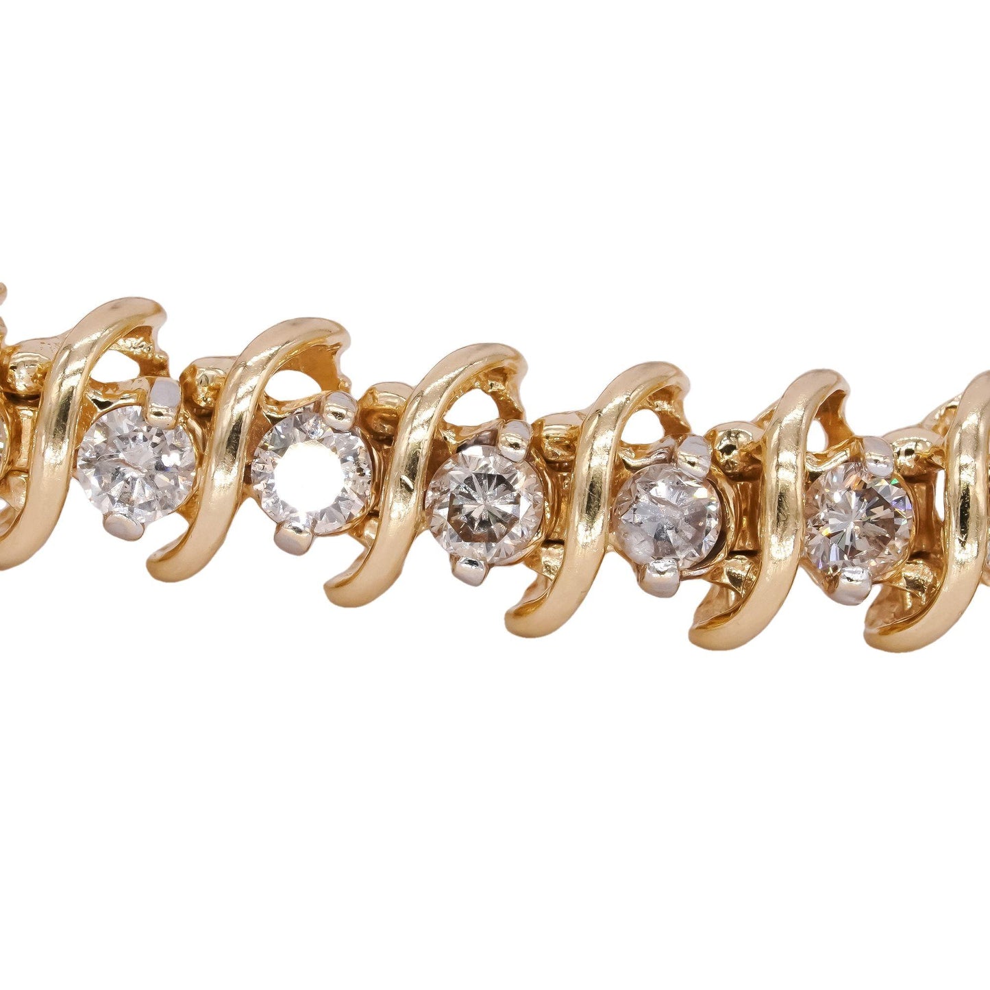 14k Yellow Gold 4.5ct Diamond Curved S Link Fancy Tennis Bracelet