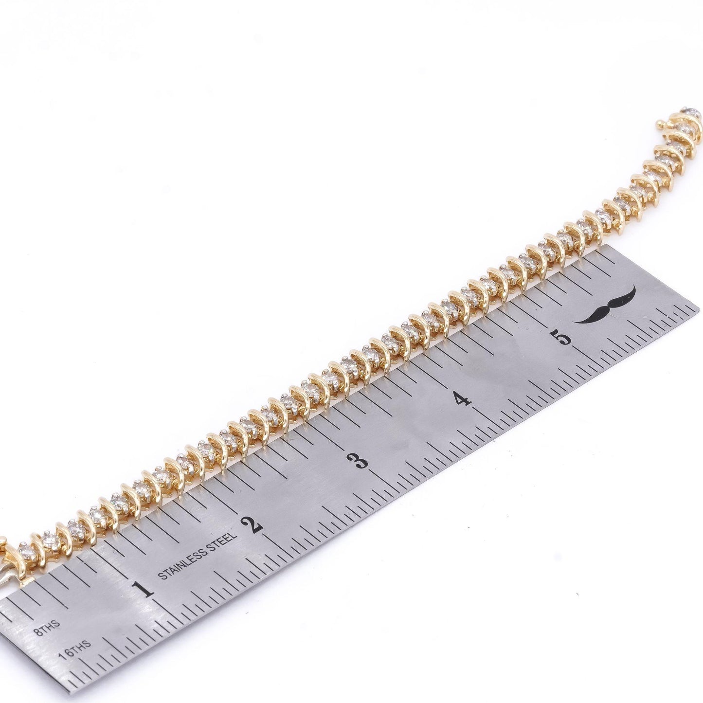 14k Yellow Gold 4.5ct Diamond Curved S Link Fancy Tennis Bracelet