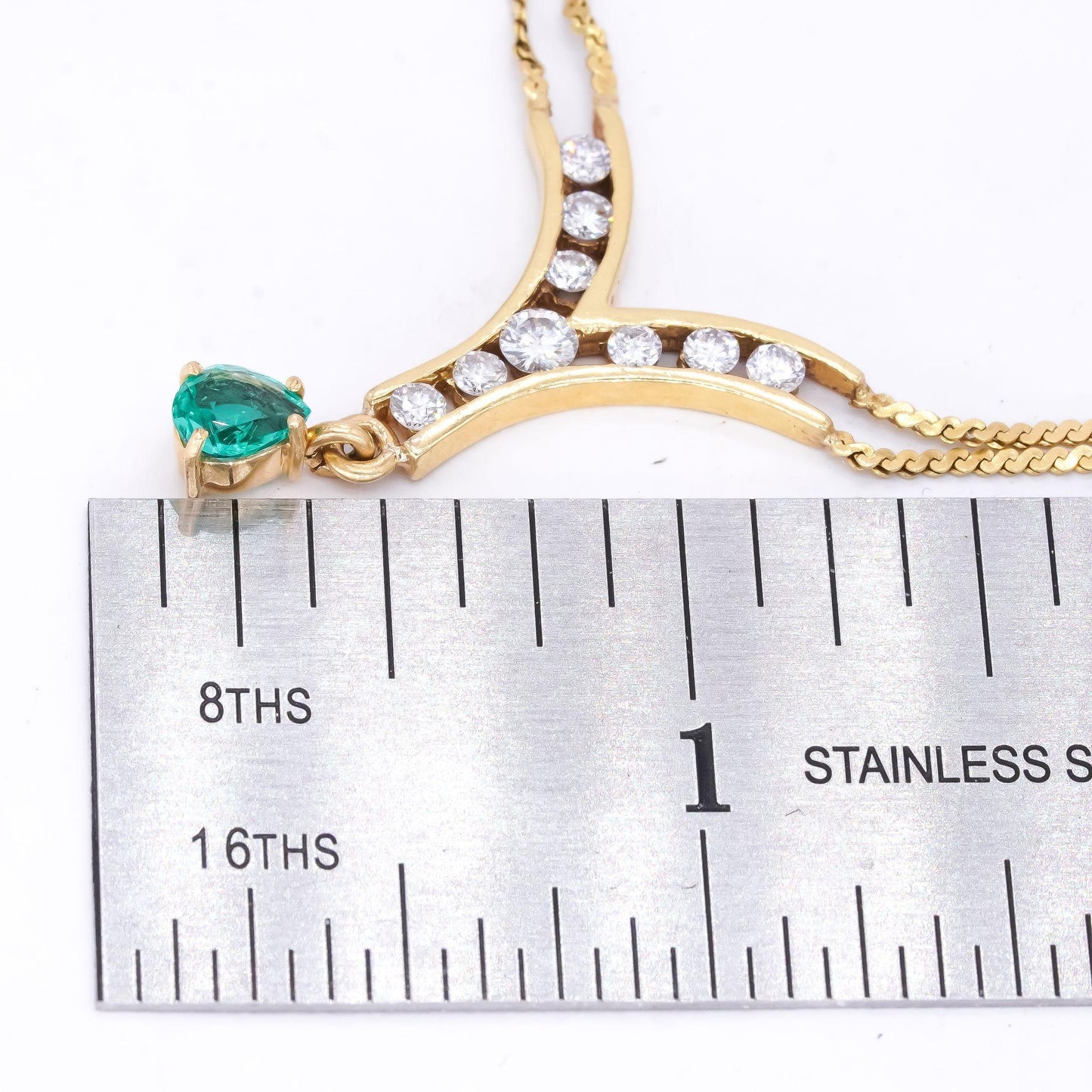18k Yellow Gold 0.90CT VS Diamond & Emerald Pendant Multi-Chain Necklace