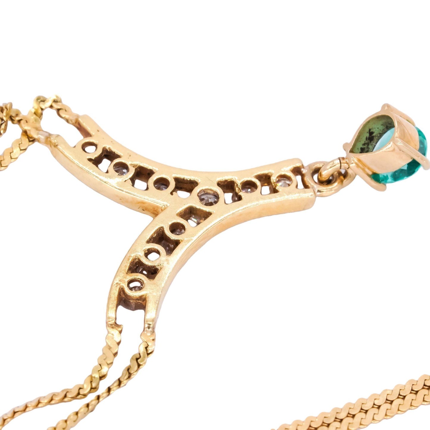 18k Yellow Gold 0.90CT VS Diamond & Emerald Pendant Multi-Chain Necklace