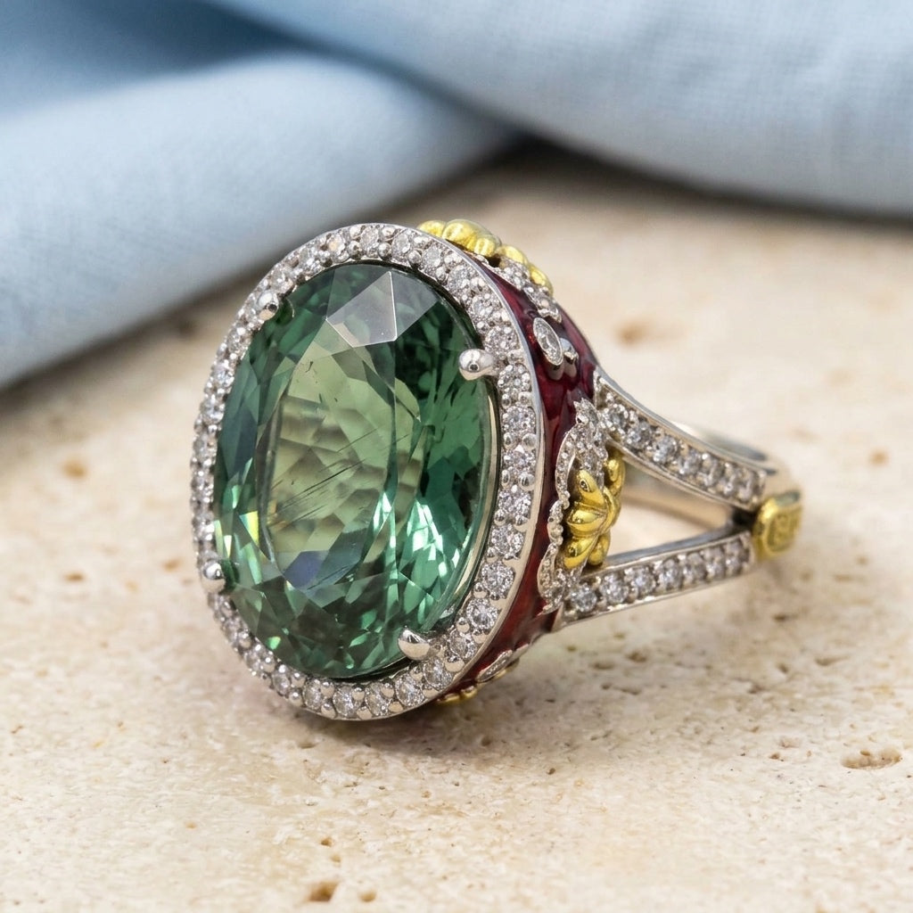 Stambolian 18k gold diamond and tourmaline cocktail ring