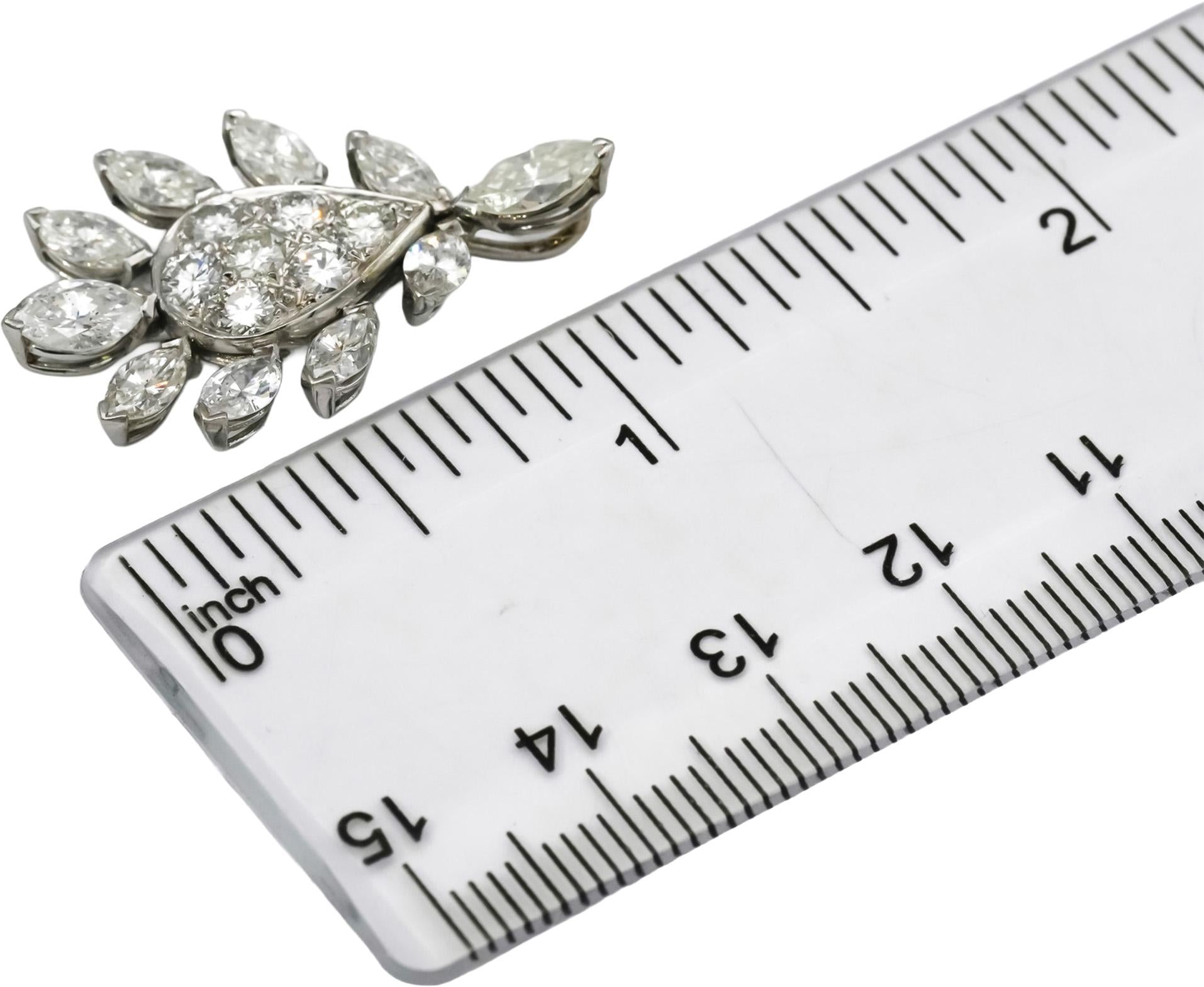14k White Gold VS Marquise and Round Diamond Cluster Pendant 3.0CT