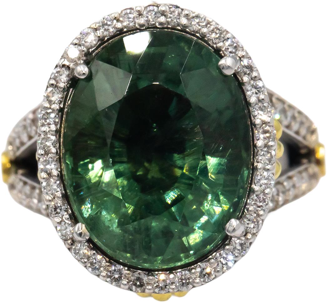 STAMBOLIAN 18k White Yellow Gold Diamond & Tourmaline Cocktail Ring 11.85CT