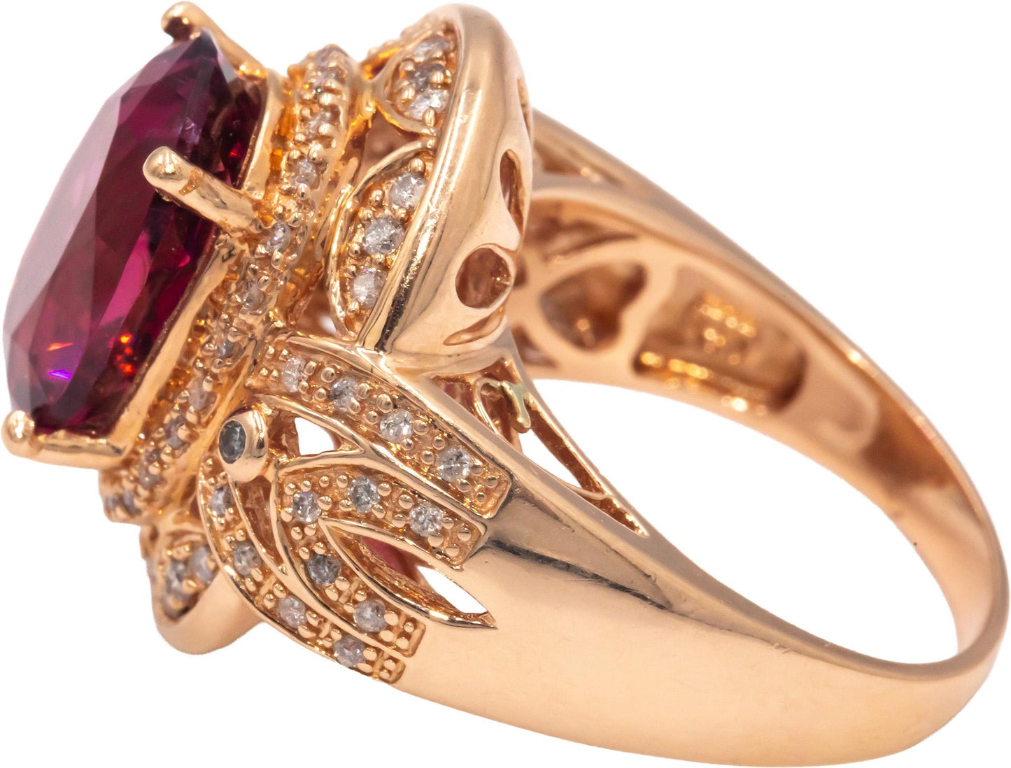 14k Yellow Gold Diamond and Pink Tourmaline Cocktail Ring 7.0CT Size 8