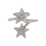 10K White Gold Double Star By Pass Pave Diamond Crossover Ring 0.75CT Size 7