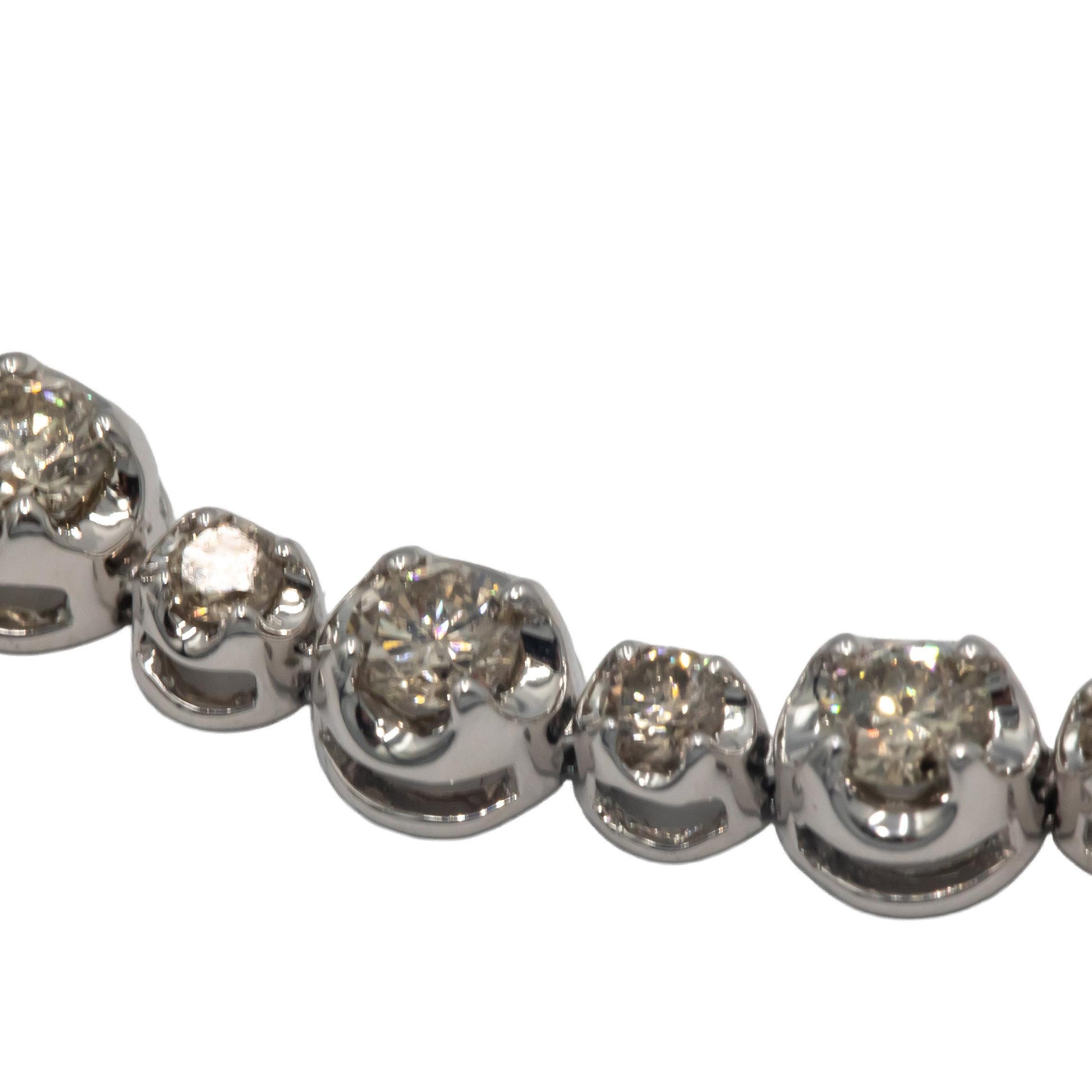 10K White Gold Round Diamond Tennis Bracelet Graduated Buttercup Setting 3.0CT