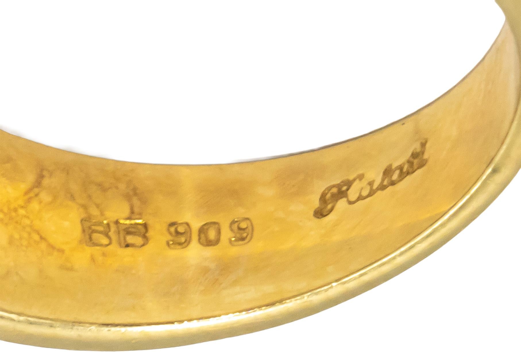 KALATI 18k Yellow Gold Diamond and Sapphire Swirl Band Ring 0.40CT Size 6