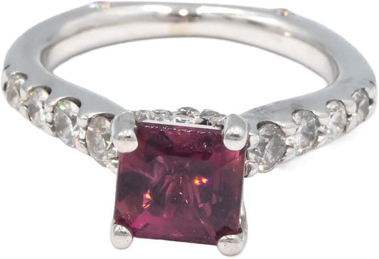 14k White Gold 2.0CT Diamond and Rubellite Cocktail Ring Size 4.5