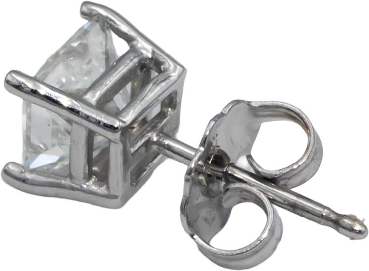 14k White Gold Princess Cut Diamond Stud Earrings 1.67CT