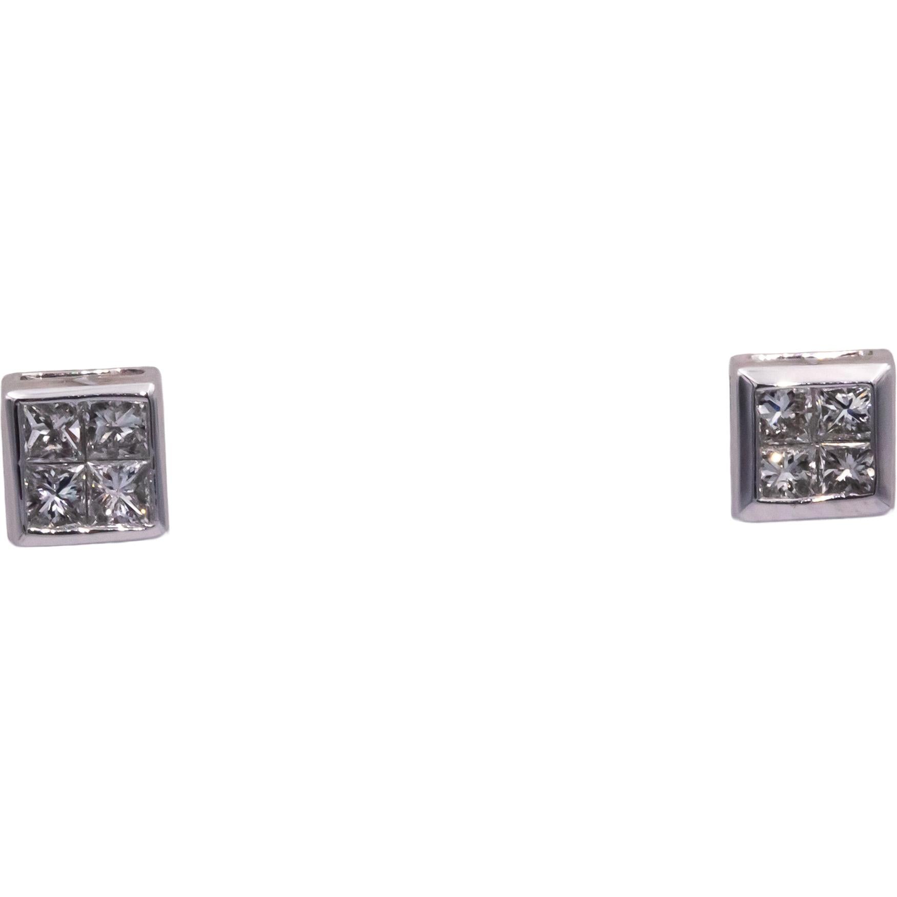 10k White Gold Princess Cut Invisible Set Square Stud Earrings 0.50CT