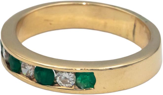 14k Yellow Gold 0.40CT VS Diamond and Emerald Band Ring Size 7.5