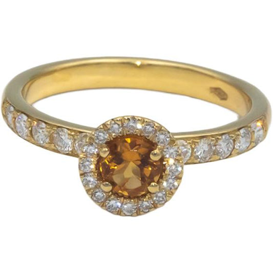 18k Yellow Gold 0.75CT VS1 - VS2 Diamond and Citrine Halo Ring Size 7