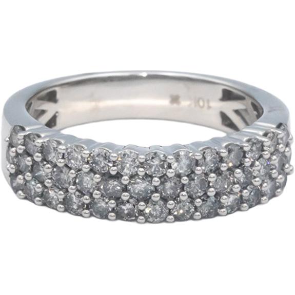 10k White Gold Round Diamond Three Row Band Ring 1.0CT Size 7