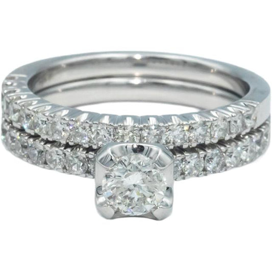 14k White Gold 1.25CT Diamond Bridal Engagement Ring Set w/ 0.45 Center Size 7