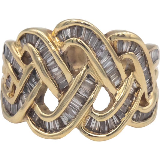 14k Yellow Gold 1.0CT Baguette Cut Woven Style Ring Size 7