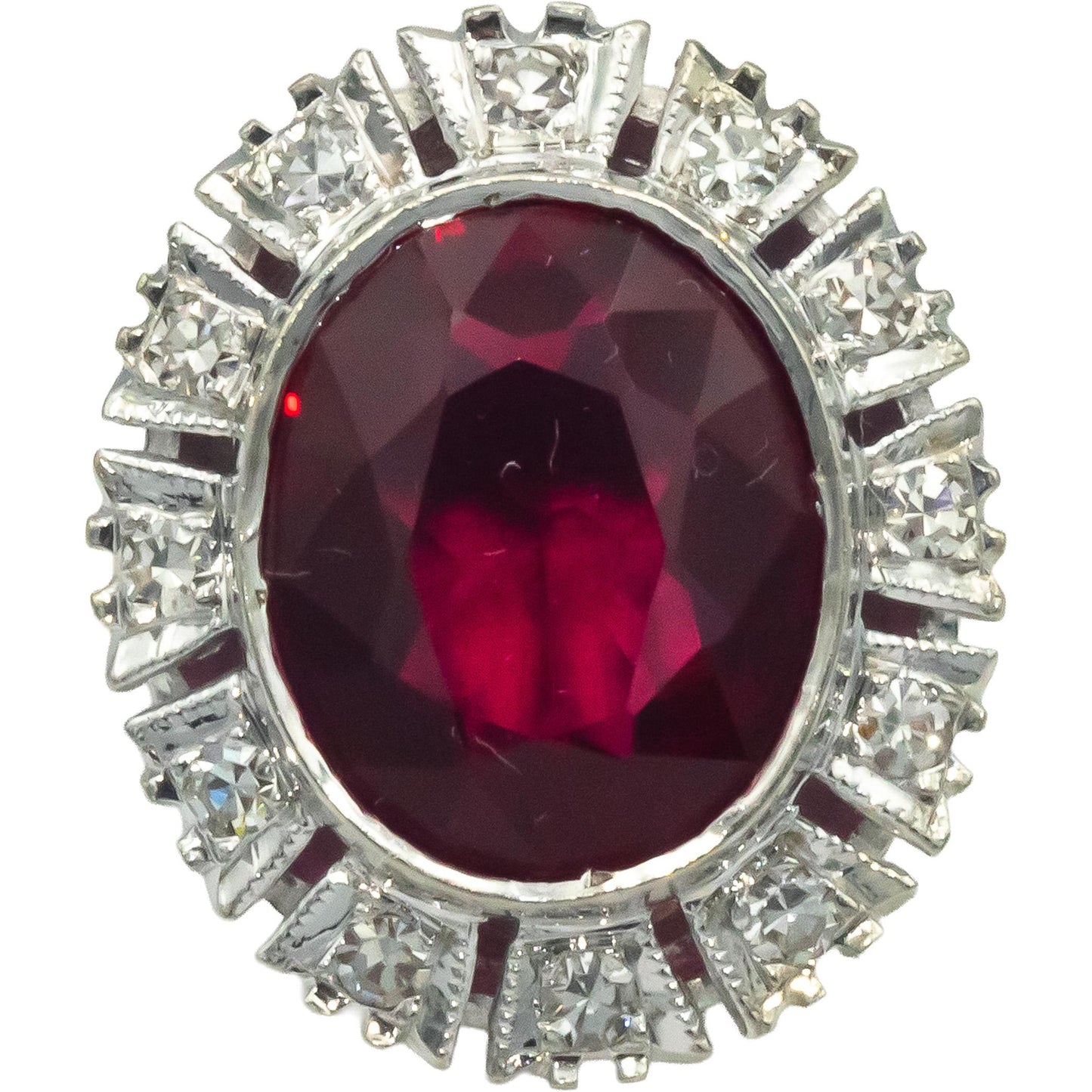 Vintage Antique 14k White Yellow Gold 0.20CT Diamond & Synthetic Red Stone Ring