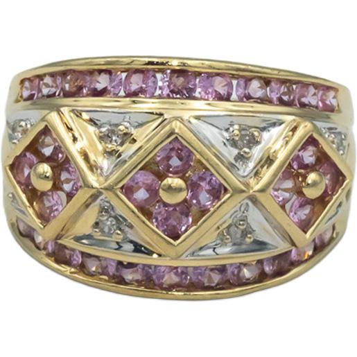 14k Yellow Gold 1.60CT Diamond and Pink Sapphire Wide Band Ring Size 7.25