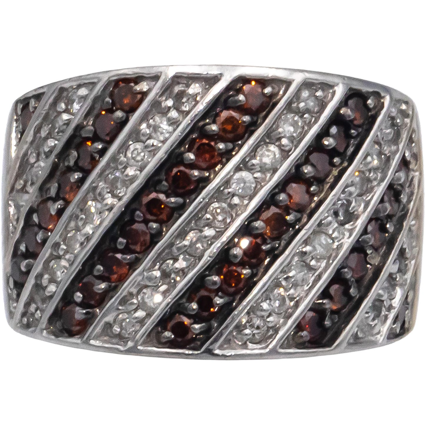 14k White Gold 0.75CT White and Orange Diamond Wide Band Ring Size 5.75