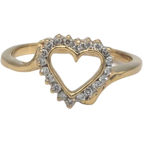 14k Yellow Gold 0.25CT Diamond Open Heart Ring Size 7