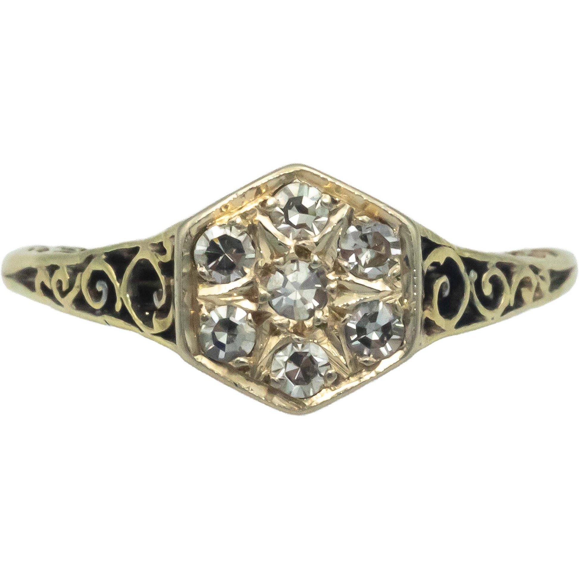 Antique Vintage 14k Yellow Gold 0.25CT VS Diamond Filigree Ring Size 6.5