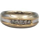 14k White and Yellow Gold Diamond Men's Band Ring 0.25CT Size 8.75
