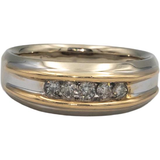 14k White and Yellow Gold Diamond Men's Band Ring 0.25CT Size 8.75