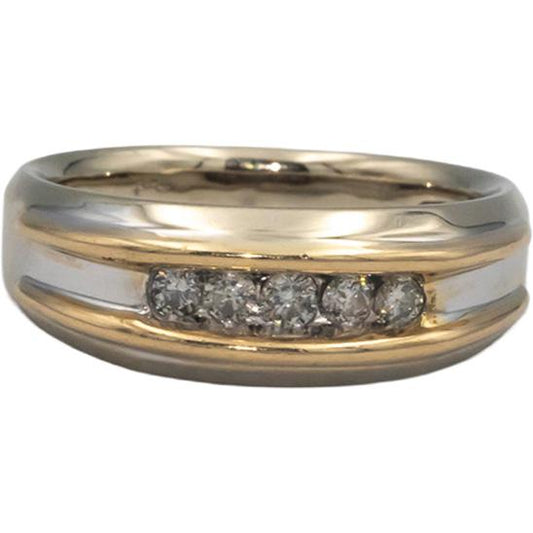 14k White and Yellow Gold 0.25CT Diamond Men's Band Ring Size 8.75