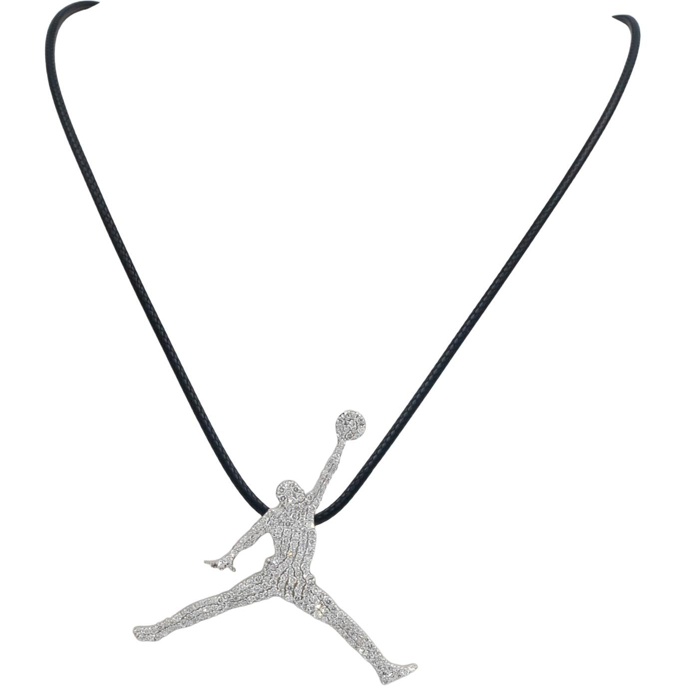 18k White Gold VS Diamond Iconic Jumping Basketball Player Pendant 2.60CT
