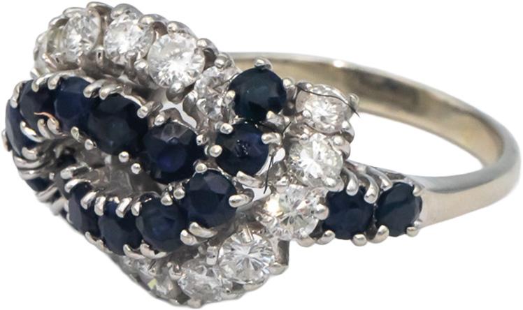 14k White Gold Round Diamond and Sapphire Swirl Ring 3.10CT Size 8
